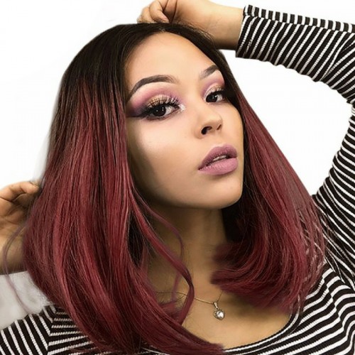 LACE FRONT WIG LISSE BOB OMBRE BURGUNDY